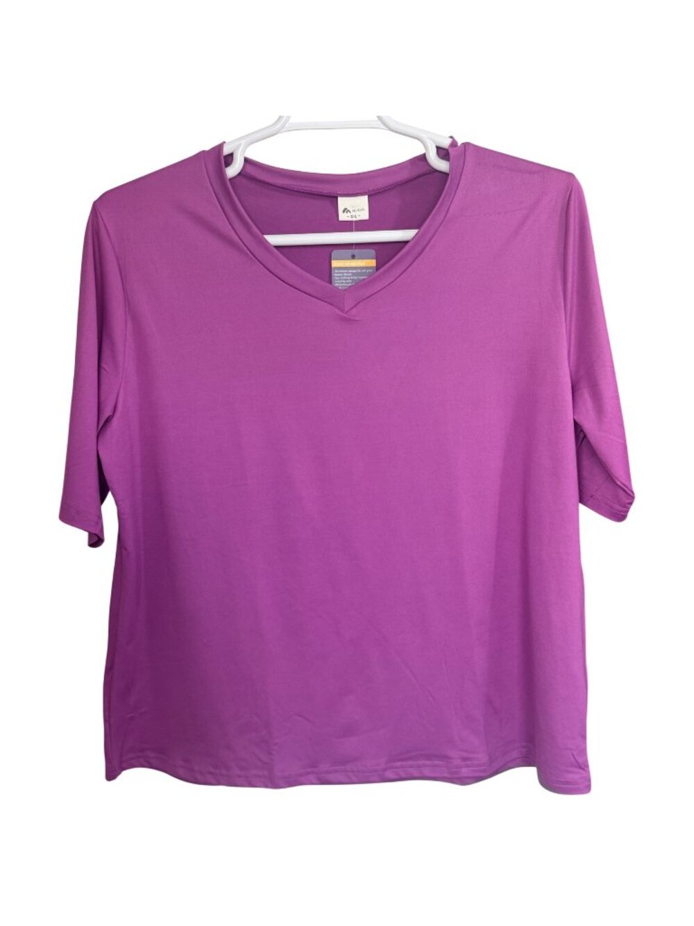 MISIFI Top Womens 2XL Purple Polyester Spandex V-Neck Short Sleeve Casual